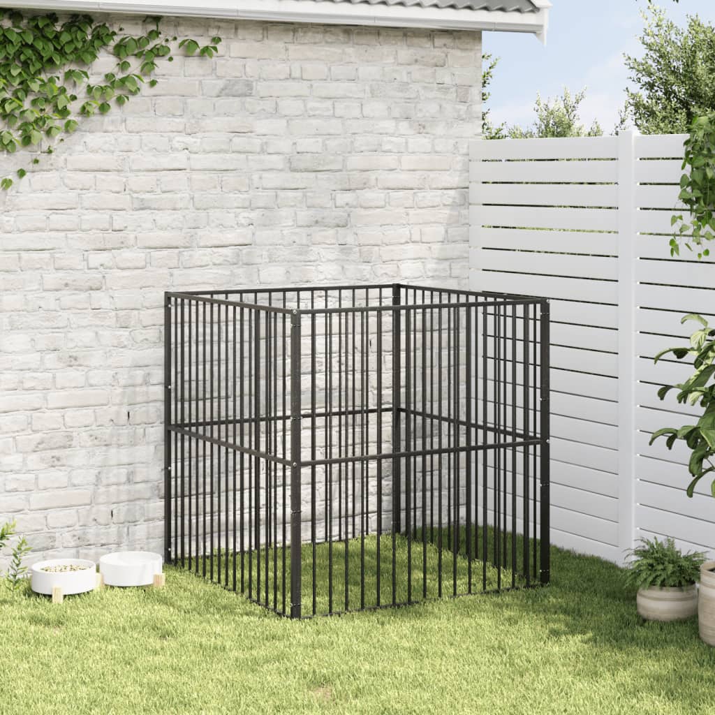 Vidaxl Dog Kennel 4 Panels Powder -Coated Steel Black