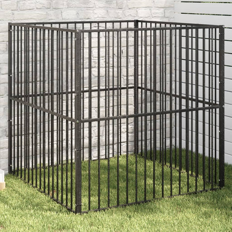 VidaXL niche pour chien 4 panneaux en acier thermolaqué noir