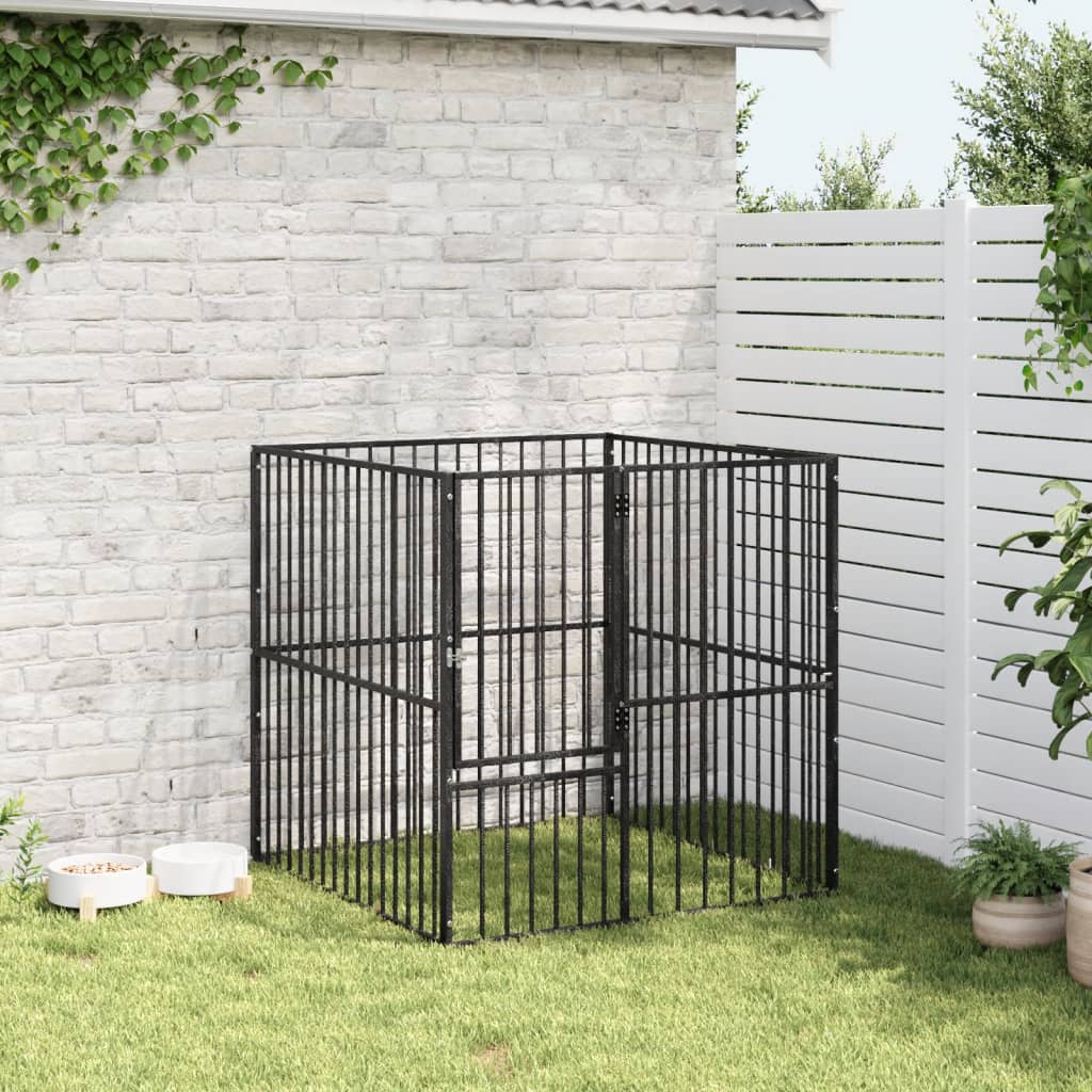 VidaXL niche pour chien 4 panneaux en acier thermolaqué noir