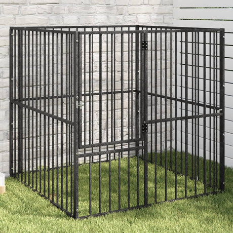 VidaXL niche pour chien 4 panneaux en acier thermolaqué noir