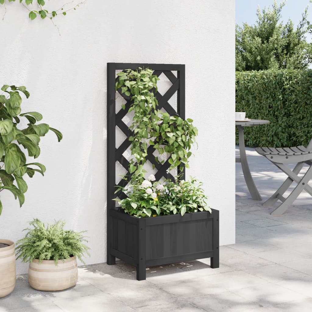 Vidaxx jardinière avec treillis en bois de pin massif noir