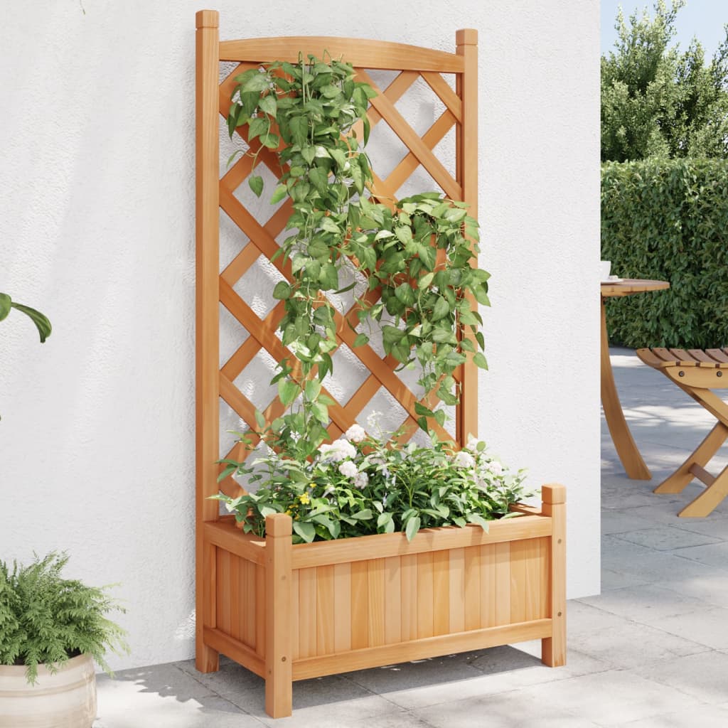 VidaXL jardinière avec treillis, bois de pin massif, marron