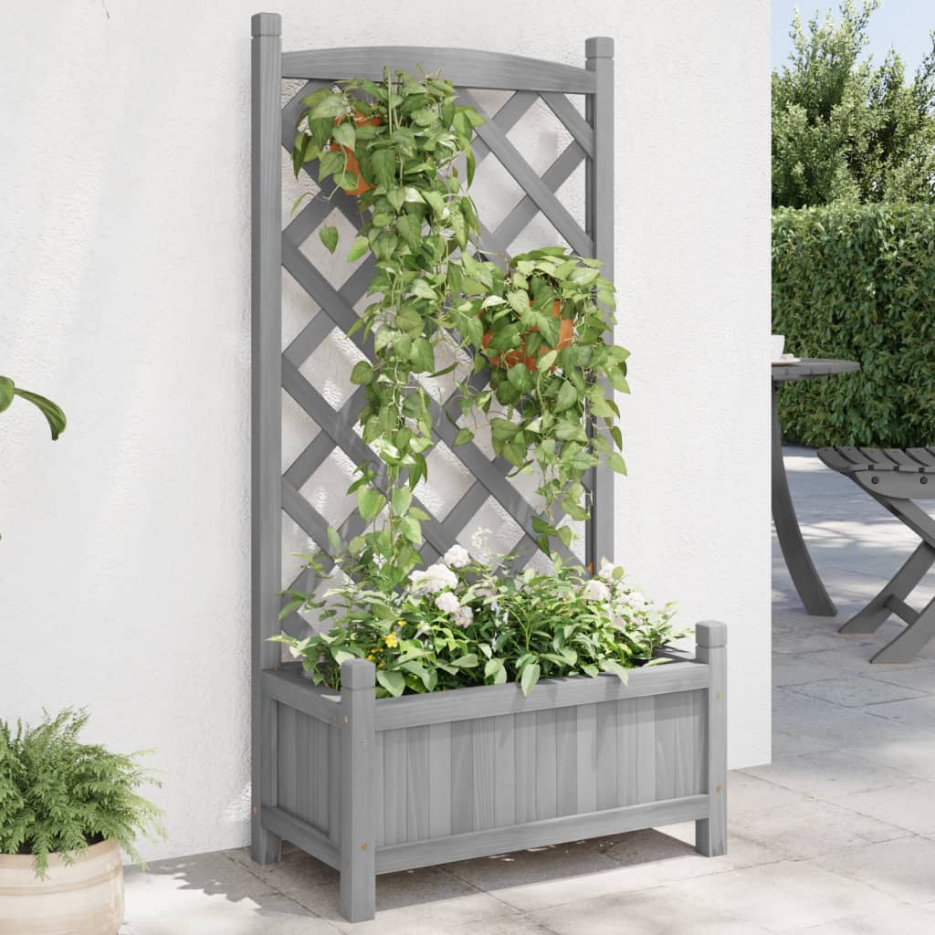 Vidaxx jardinière avec treillis, bois de pin massif, gris