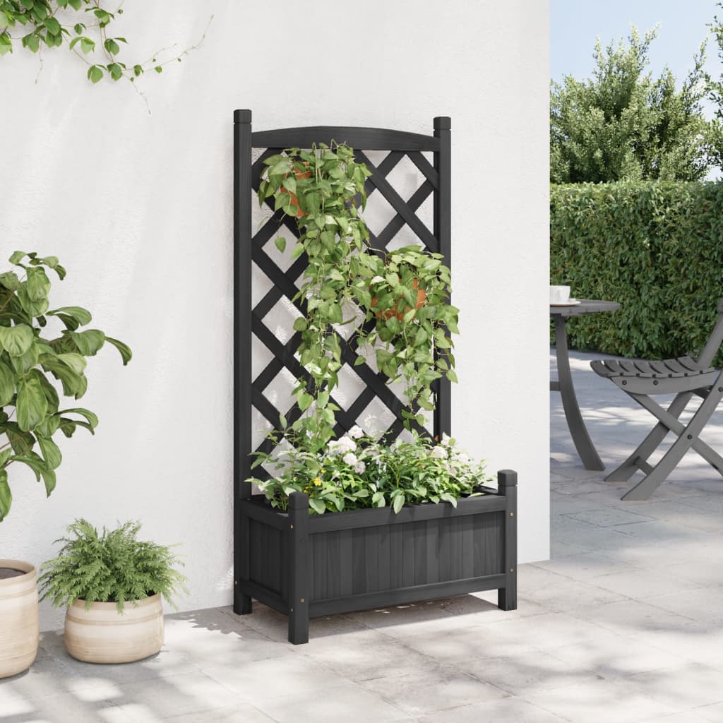 Vidaxx jardinière avec treillis en bois de pin massif noir