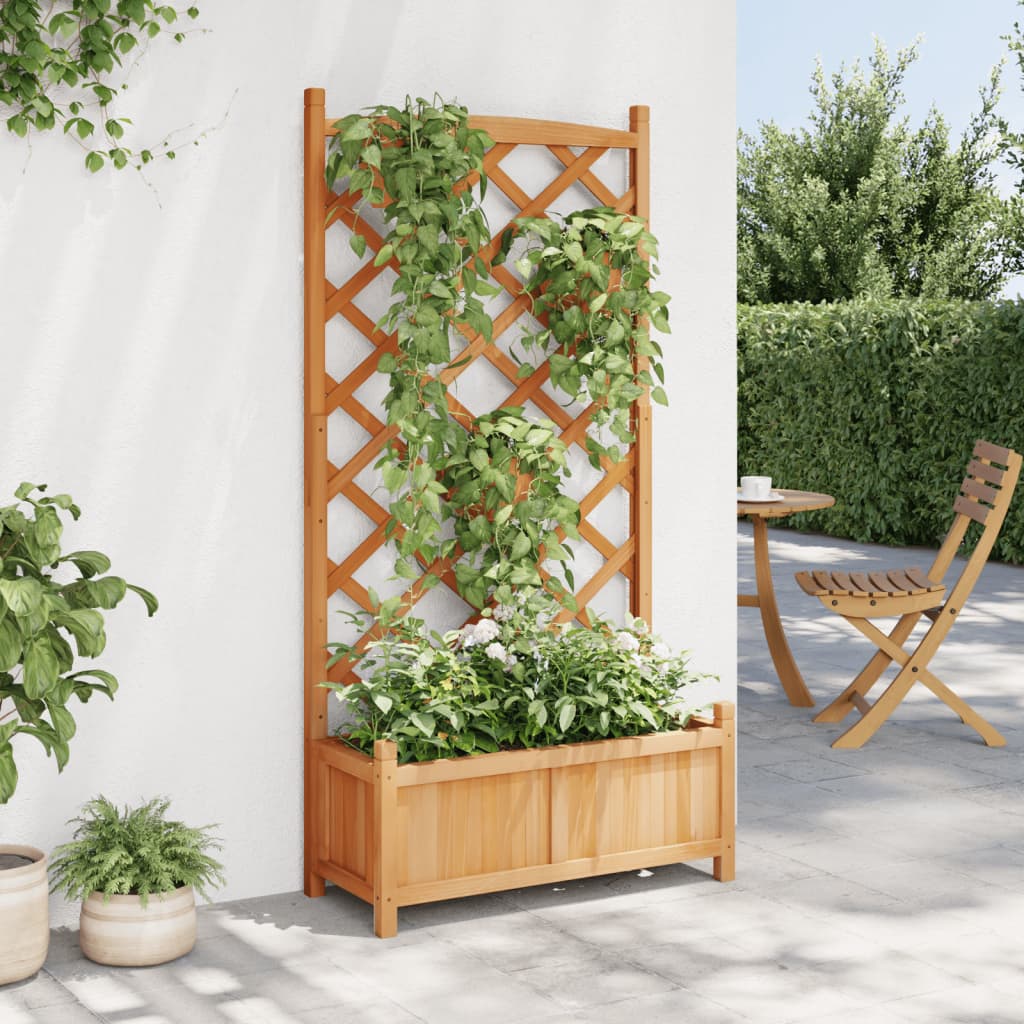 VidaXL jardinière avec treillis, bois de pin massif, marron