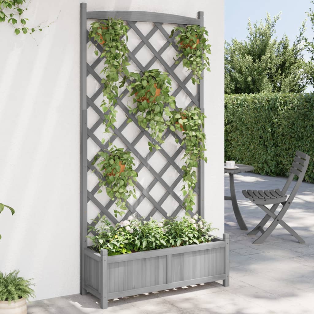 Vidaxx jardinière avec treillis, bois de pin massif, gris