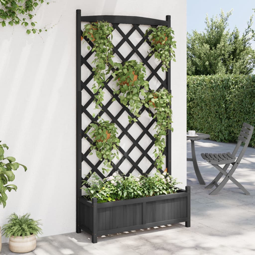 Vidaxl Planter med Latwerk Solid Vurenhout Black