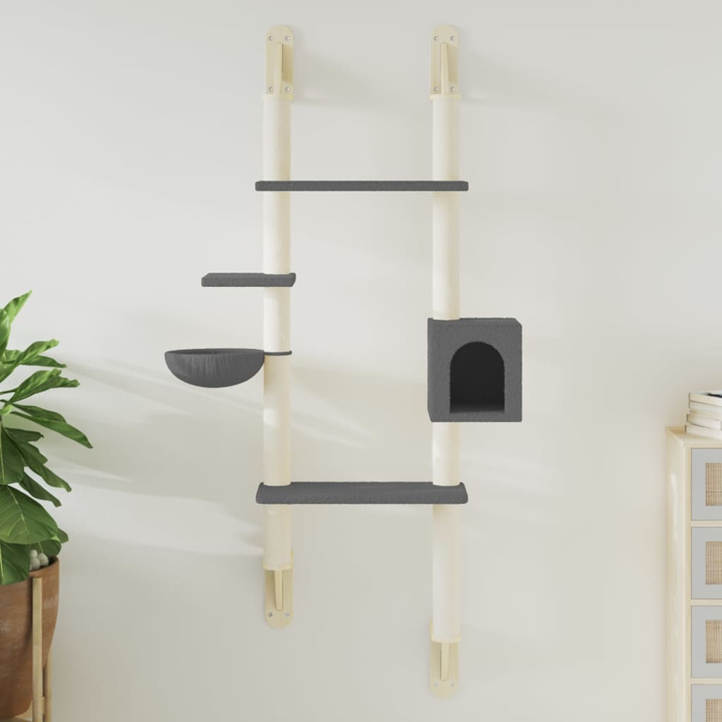 Vidaxl cat furniture wall mounted with scratching pole 180 cm dark gray