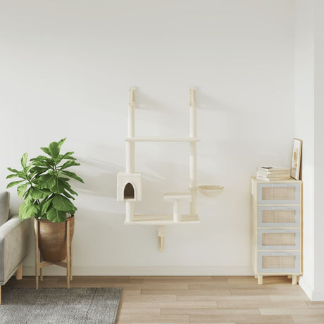 Vidaxl meuble mural pour chat avec griffoir 153 cm couleur crème