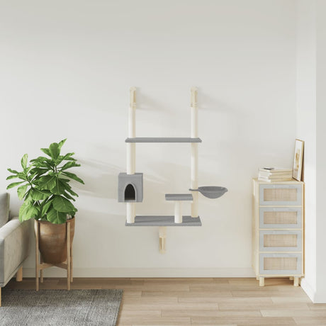 Vidaxl meuble pour chat mural avec griffoir 153 cm gris clair