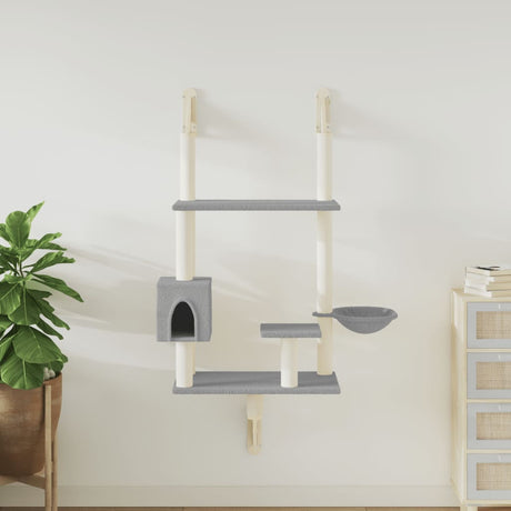 Vidaxl meuble pour chat mural avec griffoir 153 cm gris clair
