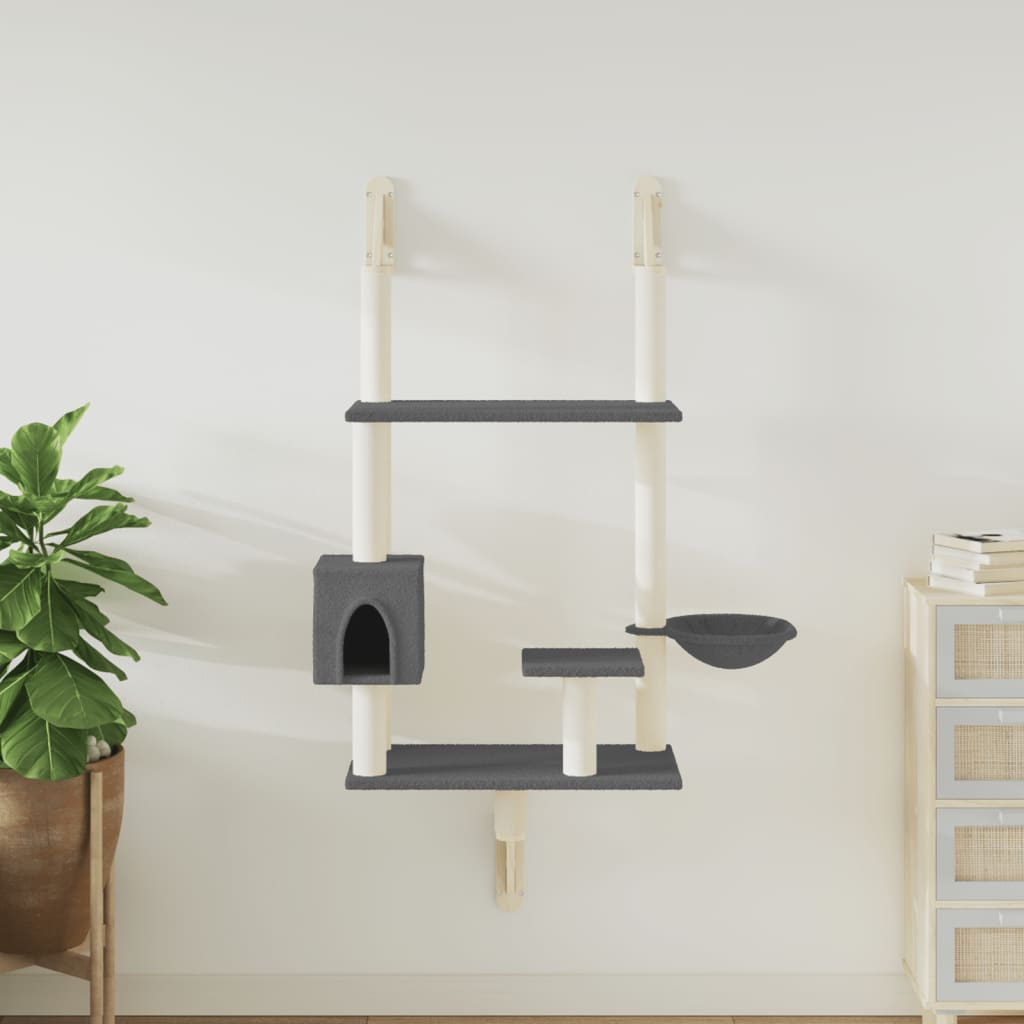 Muro de muebles de gato de Vidaxl con un poste de rascado de 153 cm de gris oscuro