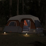 Vidaxl Tent Implay de 9 personas con gris claro y naranja LED