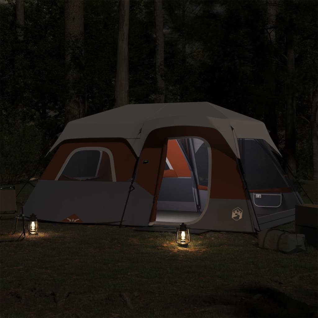 Tente VidaXL 9 personnes étanche avec LED gris clair et orange