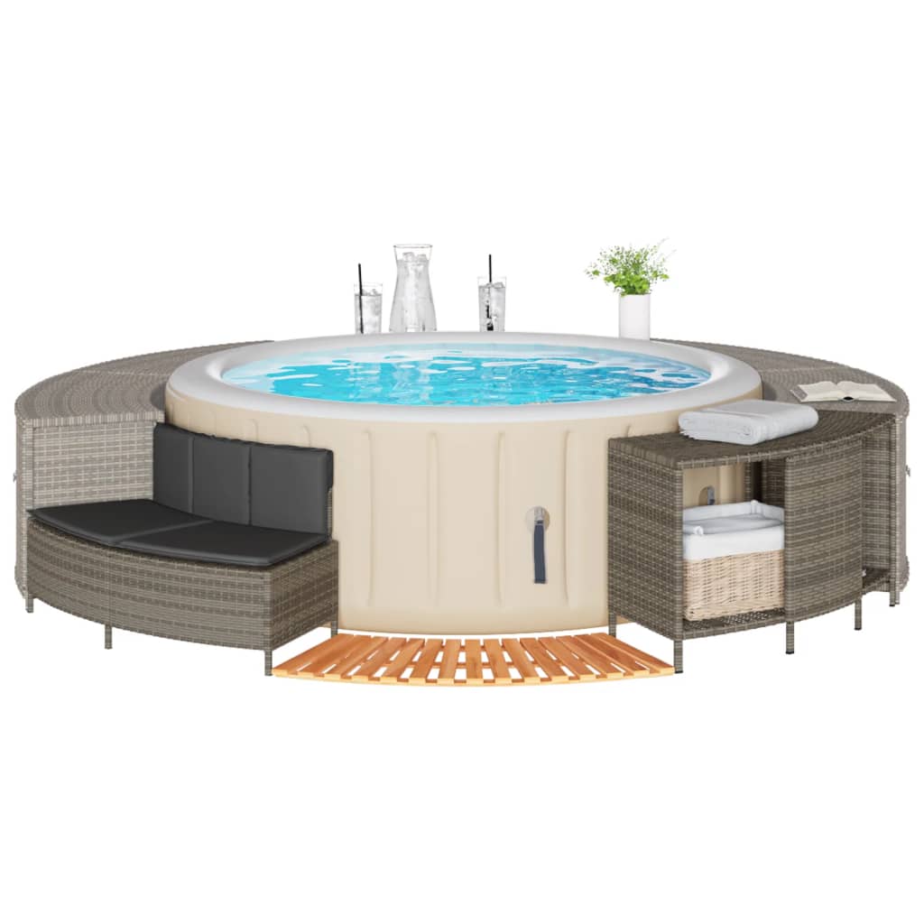Vidaxl hottub-ombouw poly rattan massief acaciahout grijs