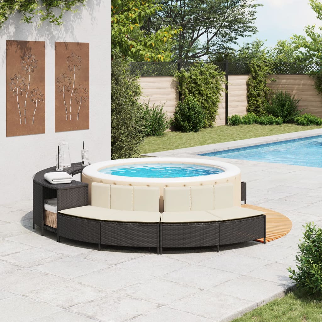 Vidaxl hottub-bankjes met kussens 2 st poly rattan zwart