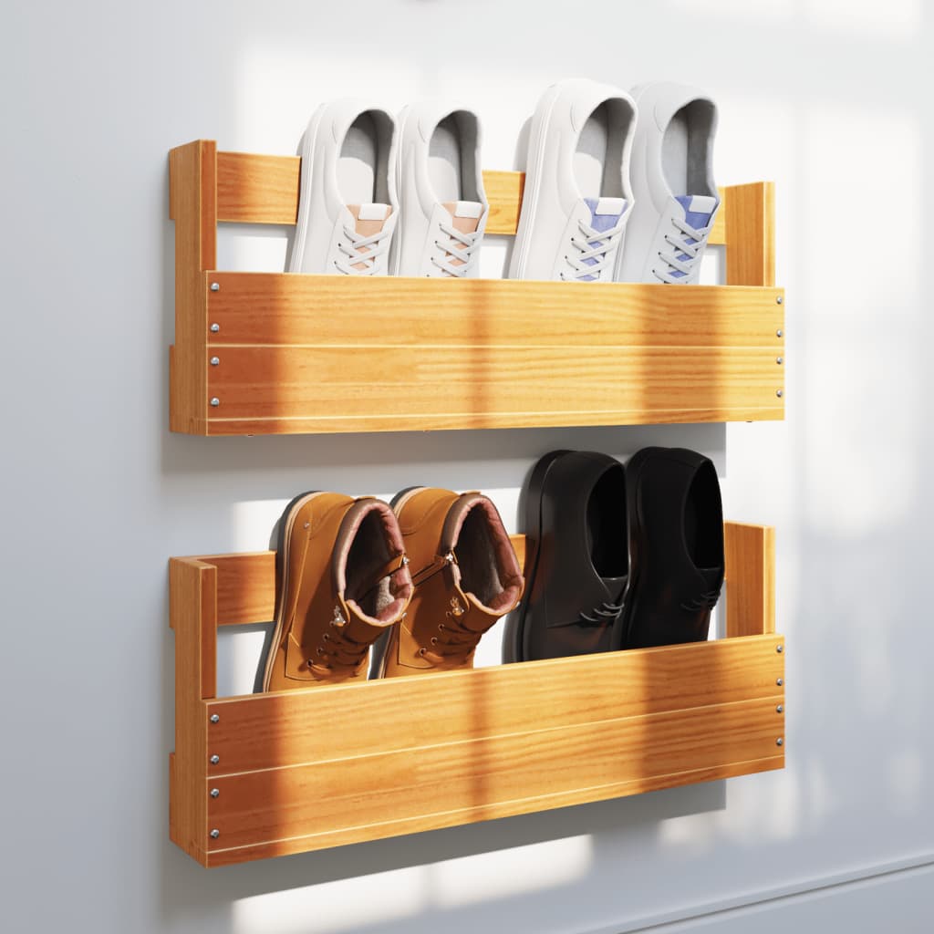 Vidaxx étagères à chaussures 2 pcs 59x8,5x23,5 cm bois de pin massif lavage marron
