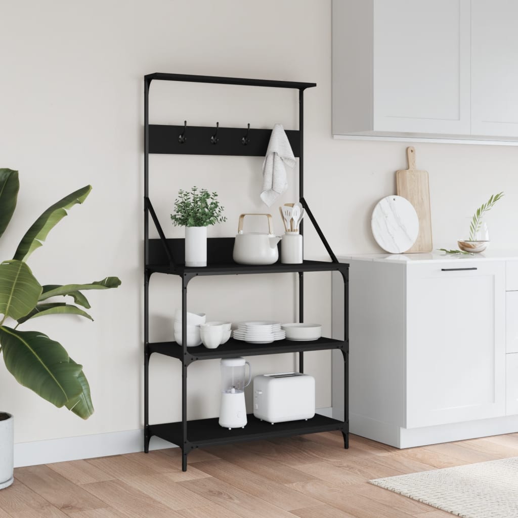 Vidaxl Bakkersrek med kroge 4-lag redigeret Wood Black