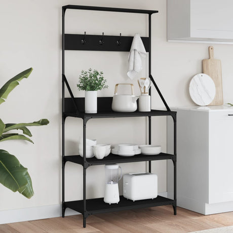 Vidaxl étagère de boulangerie avec crochets, bois traité à 4 couches, noir