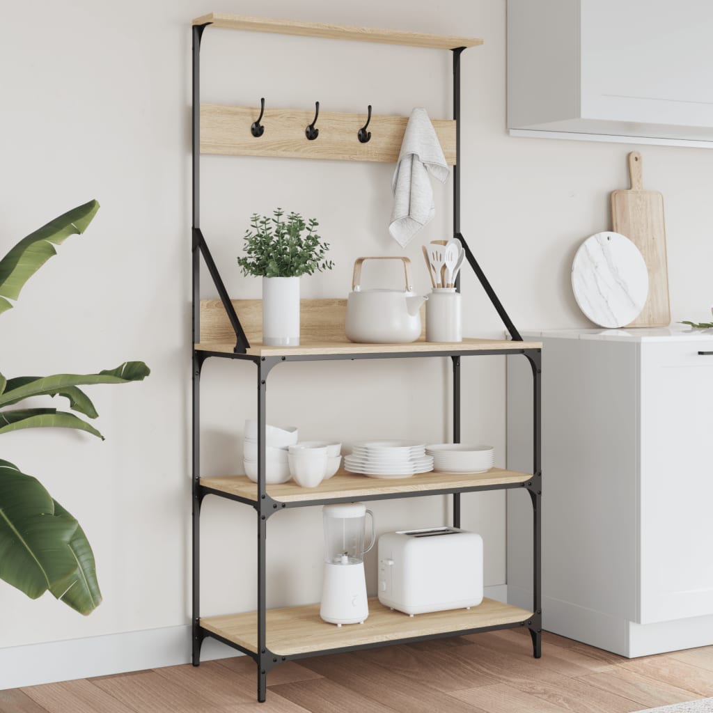 Vidaxl étagère de boulanger avec crochets bois traité 4 couches couleur chêne sonoma