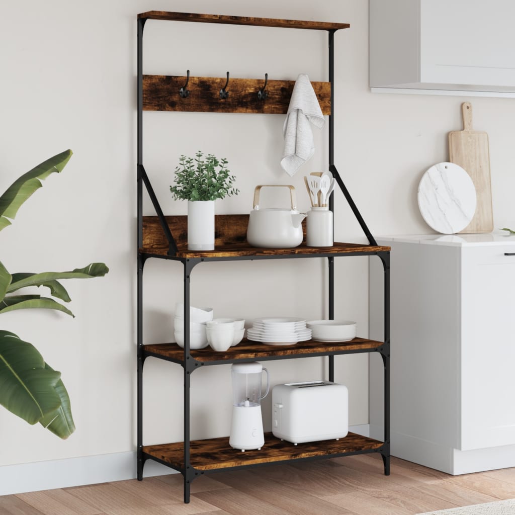 Vidaxl étagère de boulangerie avec crochets, bois traité à 4 couches, chêne fumé
