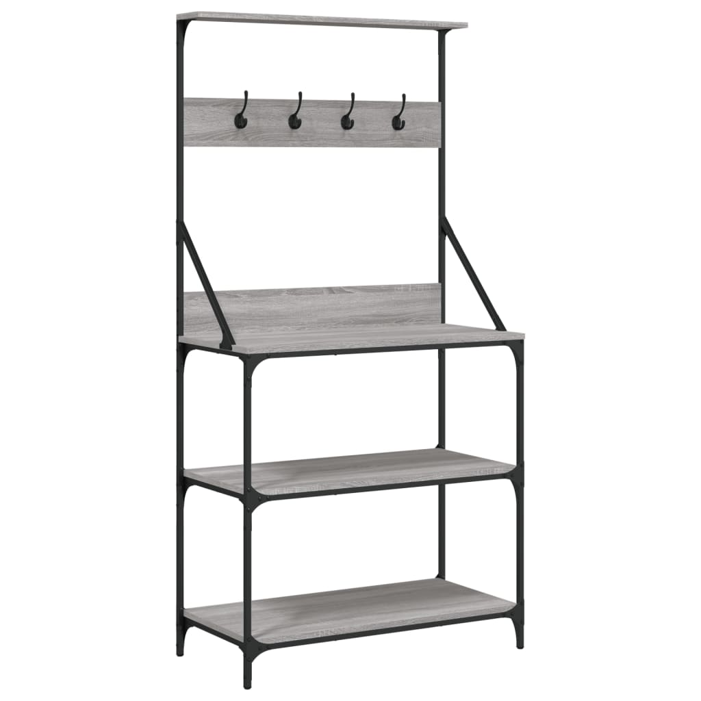 Vidaxl étagère de boulanger avec crochets bois traité 4 couches chêne sonoma gris