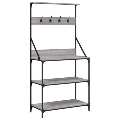 Vidaxl étagère de boulanger avec crochets bois traité 4 couches chêne sonoma gris