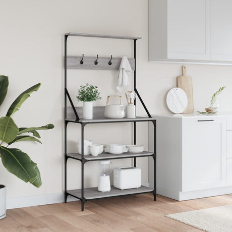 Vidaxl étagère de boulanger avec crochets bois traité 4 couches chêne sonoma gris