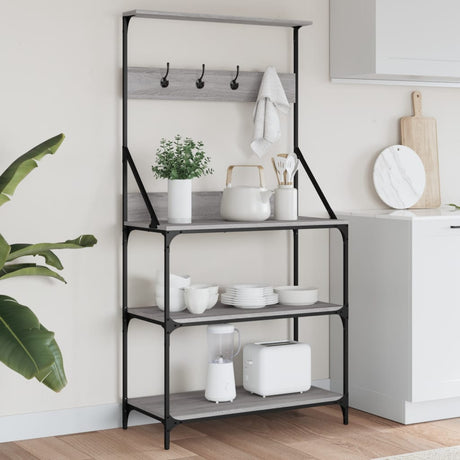Vidaxl étagère de boulanger avec crochets bois traité 4 couches chêne sonoma gris
