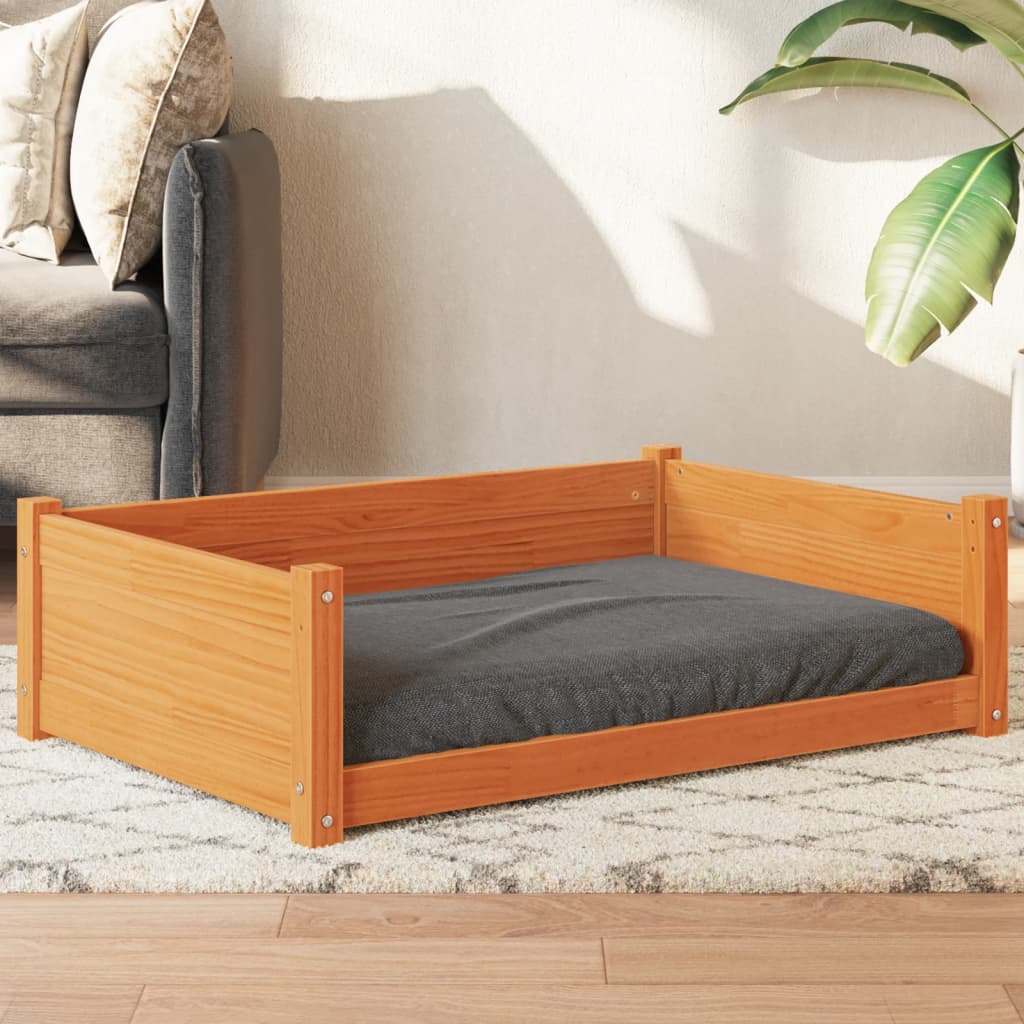 Vidaxxl lit pour chien 95,5x65,5x28 cm bois de pin massif lavage marron