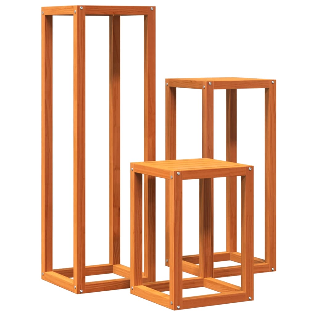 VidaXL supports pour plantes 3 pcs en bois de pin massif, marron lavé