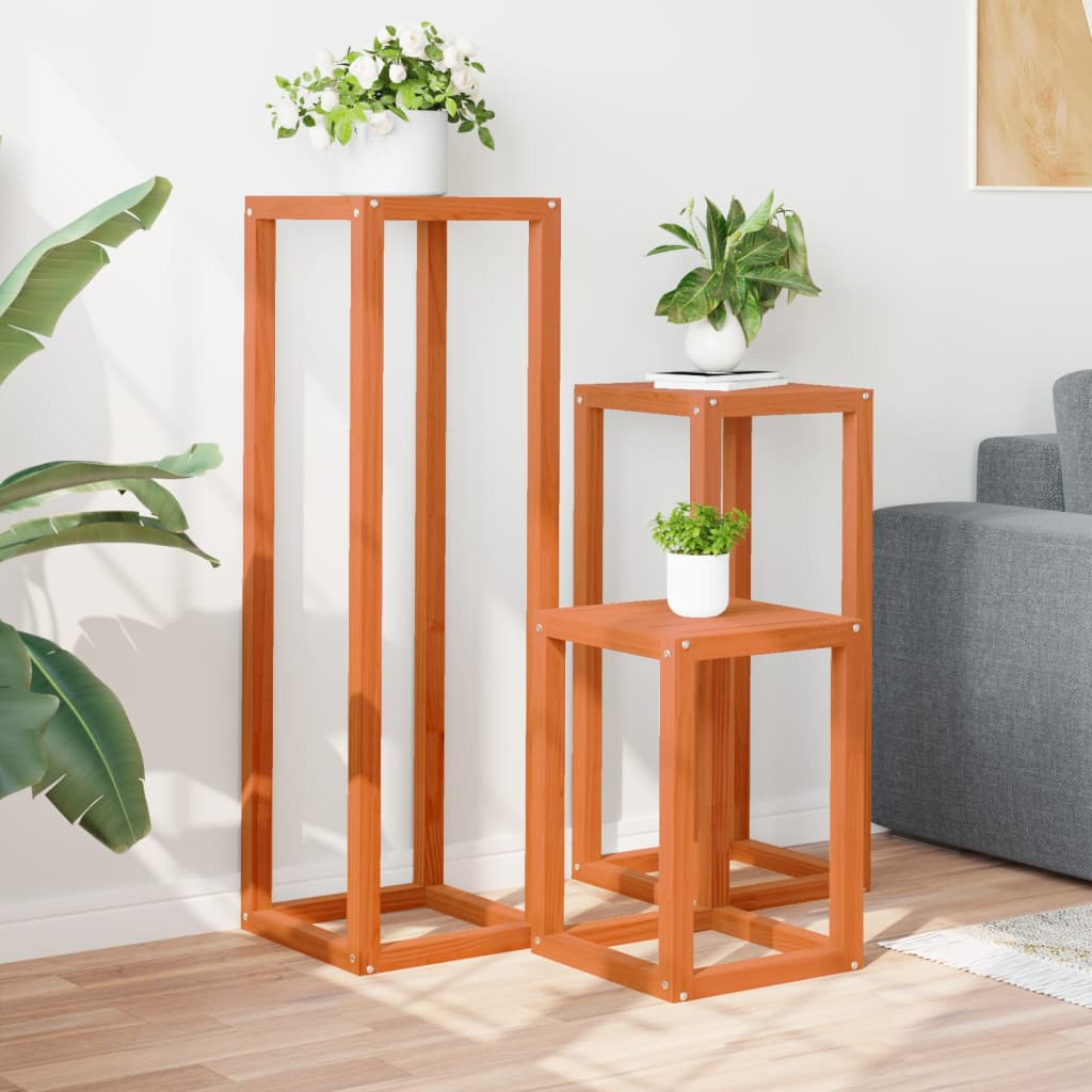 VidaXL supports pour plantes 3 pcs en bois de pin massif, marron lavé