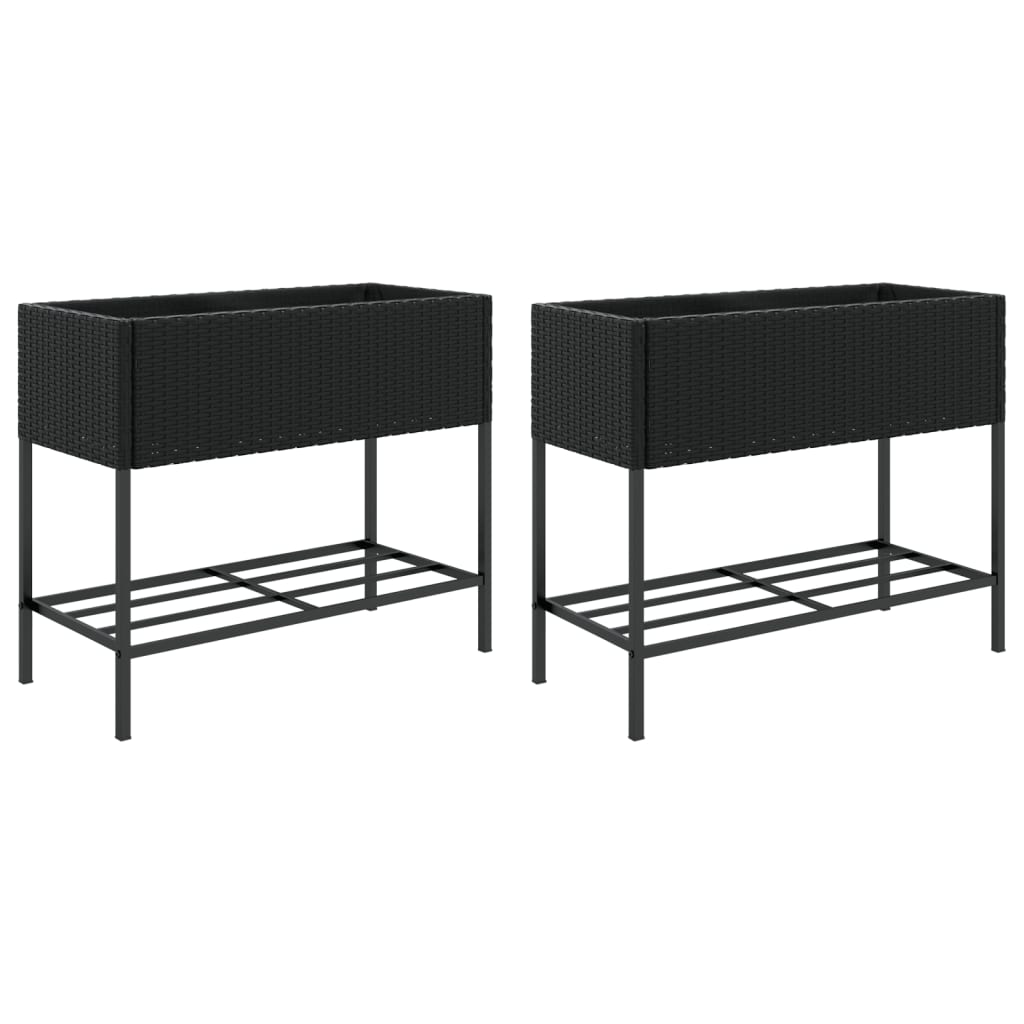 Sadilniki Vidaxl s policami 2 PCS 90x40x75 Poly Rattan Black