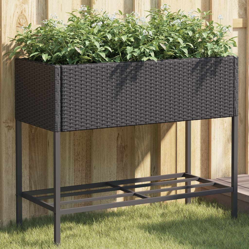 Jardinières vidaxl avec étagère 2 pcs 90x40x75 Poly Rattan Black