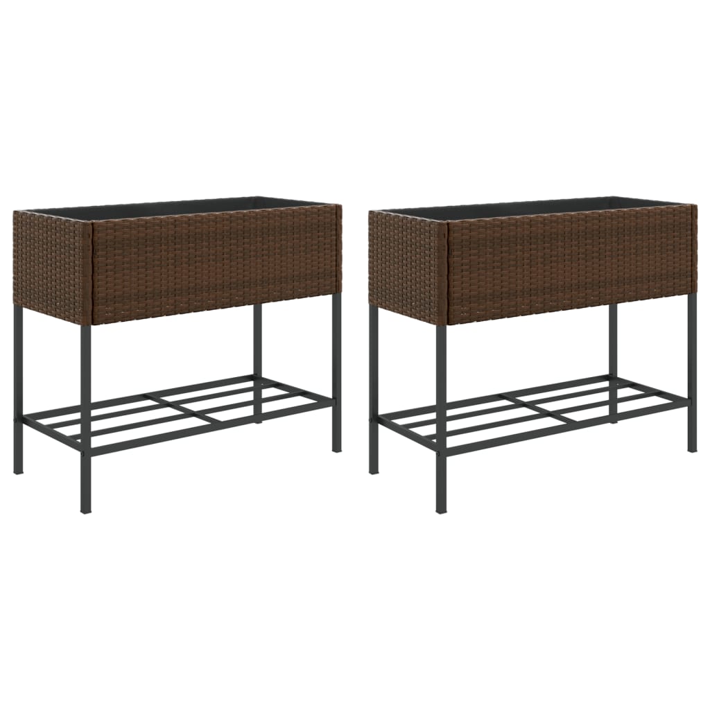 Vidaxl Planters med hylde 2 PCS 90x40x75 Poly Rattan Brown