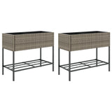 Plantadores Vidaxl con estante 2 PCS 90x40x75 Poly Rattan Gray