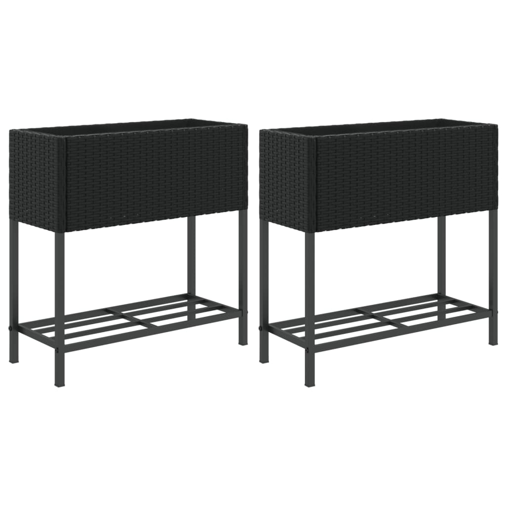 Vidaxl Planters med hylde 2 pcs 70x28x70 Poly Rattan Black