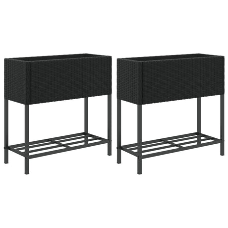 VidaXL Jardinières avec étagère 2 pcs 70x28x70 poly rotin noir