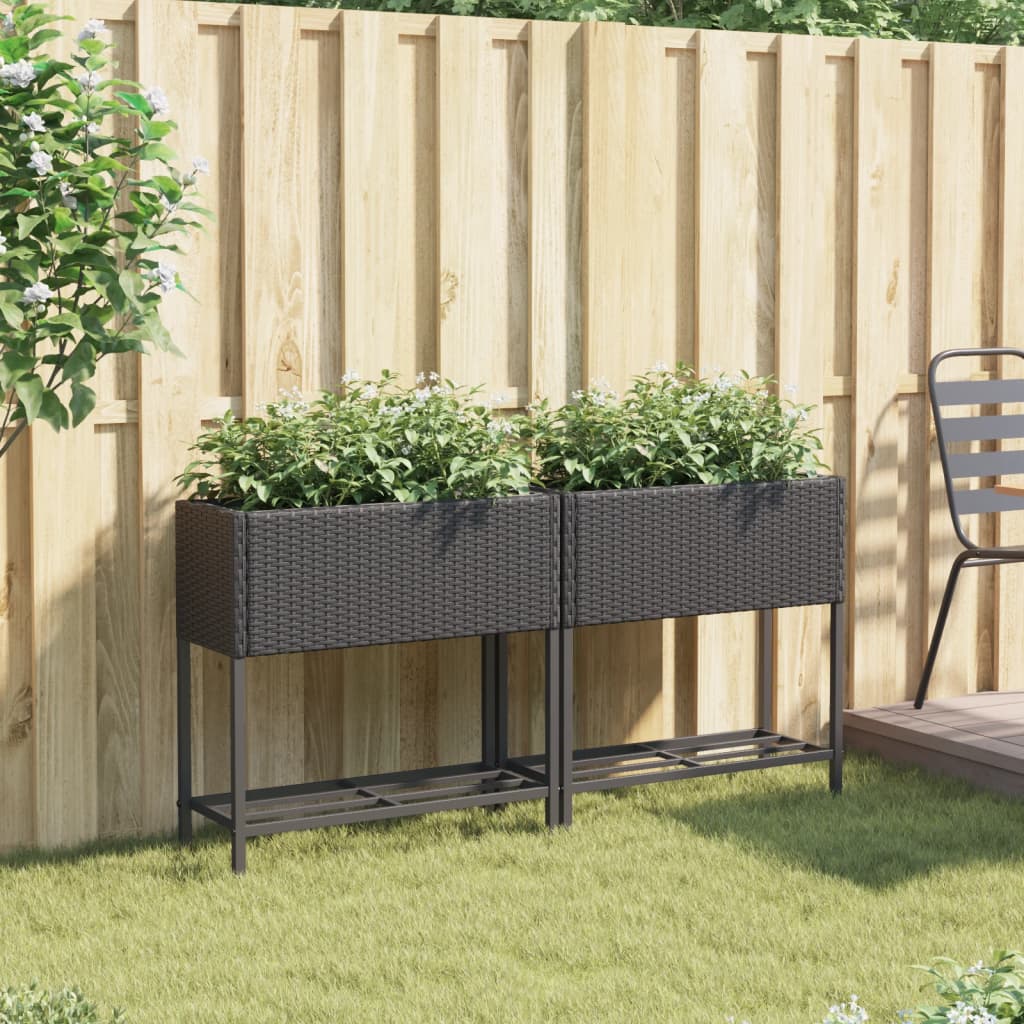 VidaXL Jardinières avec étagère 2 pcs 70x28x70 poly rotin noir