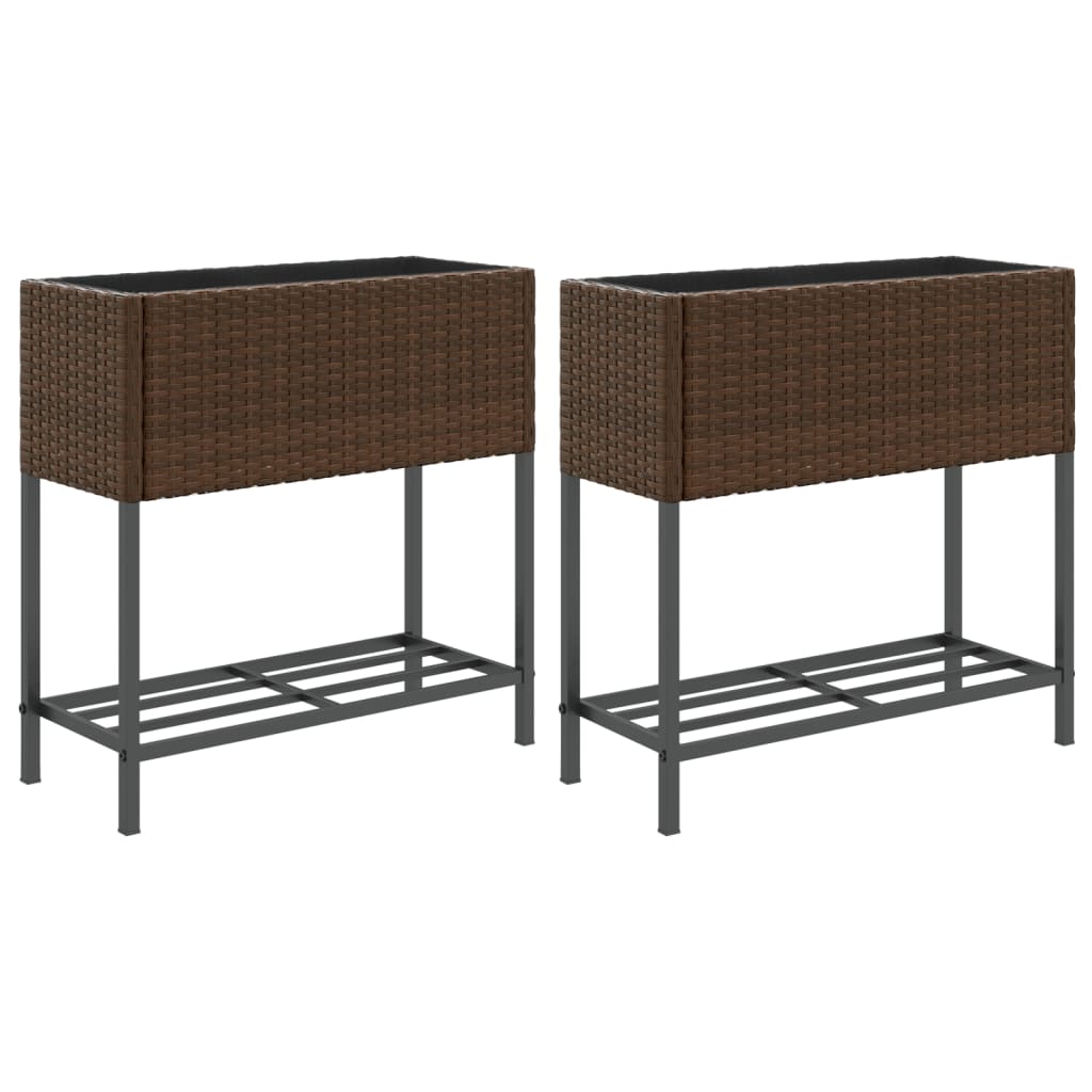 VidaXL Jardinières avec étagère 2 pcs 70x28x70 poly rotin marron