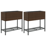 VidaXL Jardinières avec étagère 2 pcs 70x28x70 poly rotin marron