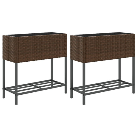 VidaXL Jardinières avec étagère 2 pcs 70x28x70 poly rotin marron