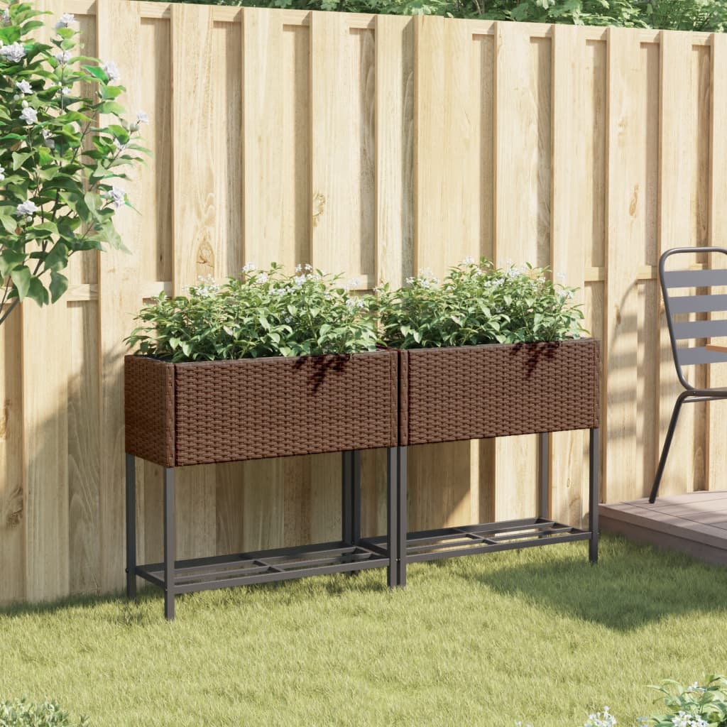 Vidaxl Planters med hyllan 2 ST 70x28x70 Poly Rattan Brown