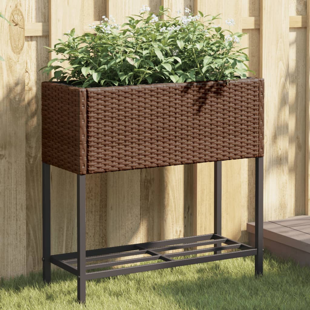 Plantadores Vidaxl con estante 2 st 70x28x70 poly rattan marrón