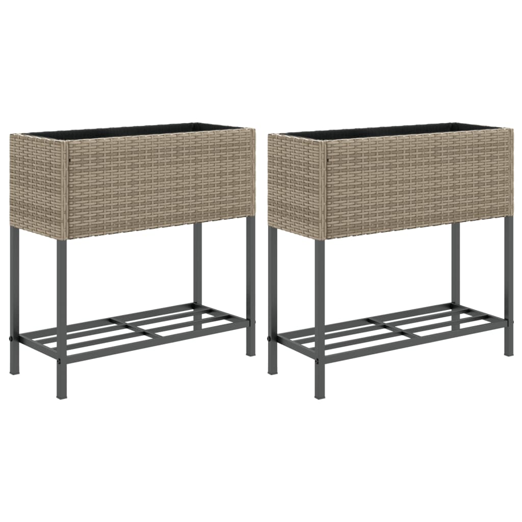 Plantadores Vidaxl con estante 2 PCS 70x28x70 Poly Rattan Gray