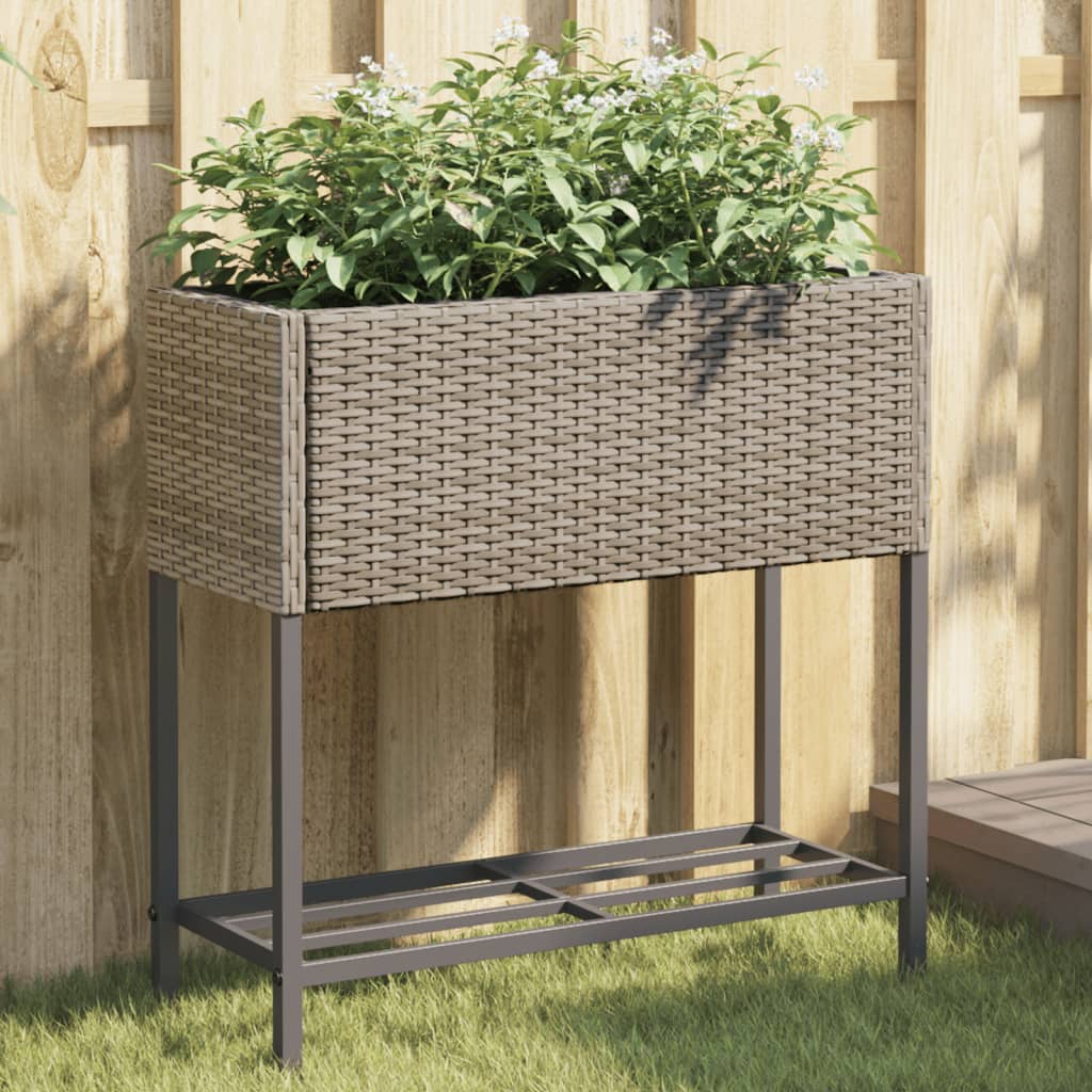 Vidaxl Planters med hyllan 2 st 70x28x70 poly rattan grå