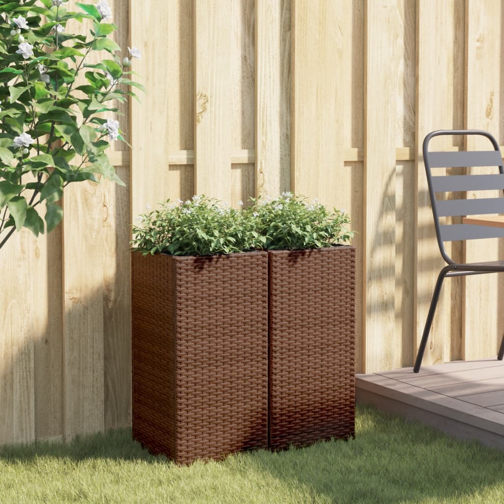 VidaXL Plantenbakken 2 st 30x30x60 cm poly rattan bruin