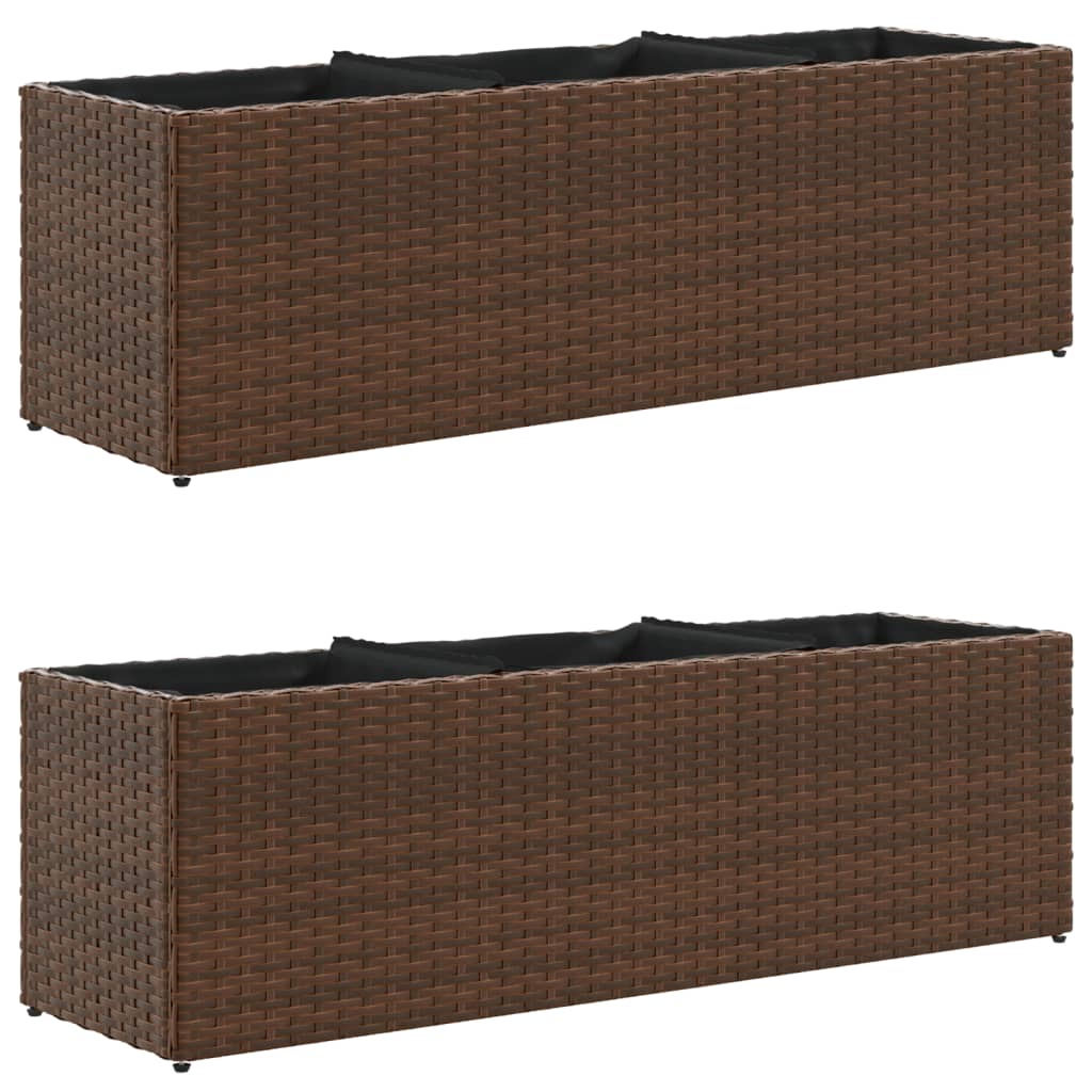 Sadzarki vidaxl z 3 doniczkami 2 szt. 105x30x32 cm poli rattan brąz