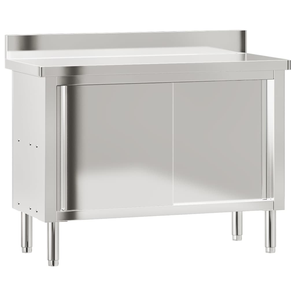 VidaXL table de travail de cuisine avec portes coulissantes en acier inoxydable