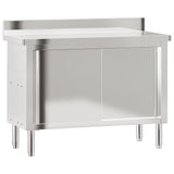 VidaXL table de travail de cuisine avec portes coulissantes en acier inoxydable